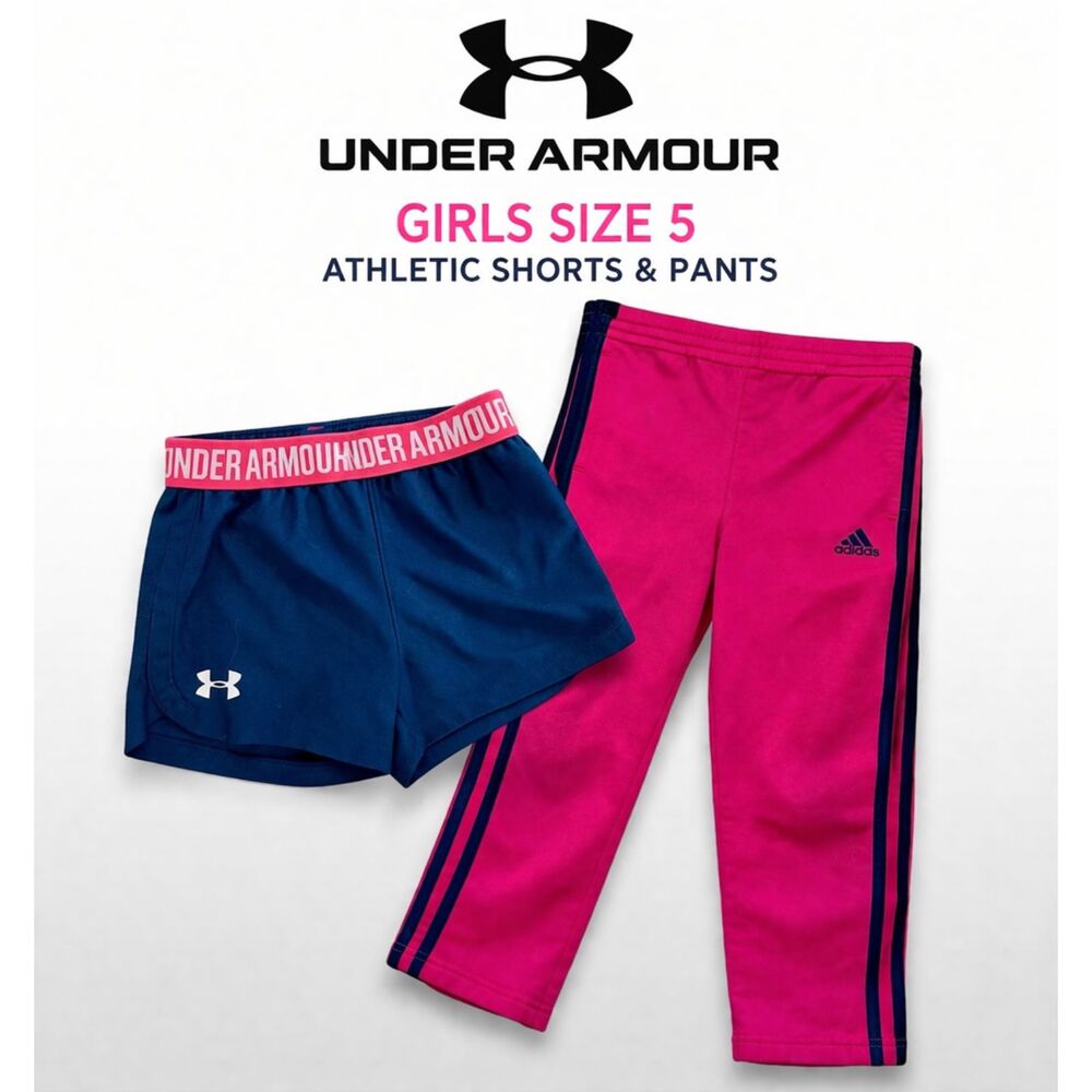 Under Armour Bundle Girls Shorts Size 5 Navy Pink Athletic Running Activewear